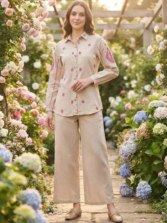 Women Embroidered Shirt with Palazzos