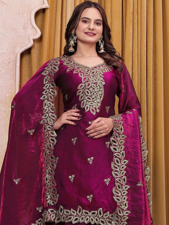 Women Ethnic Motifs Embroidered Regular Kurta with Sharara & With Dupatta