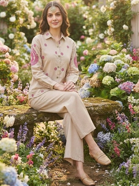 Women Embroidered Shirt with Palazzos