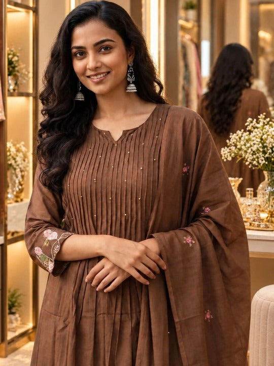 Floral Embroidered Thread Work Thread Work Pleated Kurti