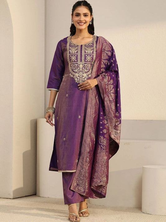 Women Ethnic Motifs Embroidered Regular Thread Work Kurta with Trousers & With Dupatta