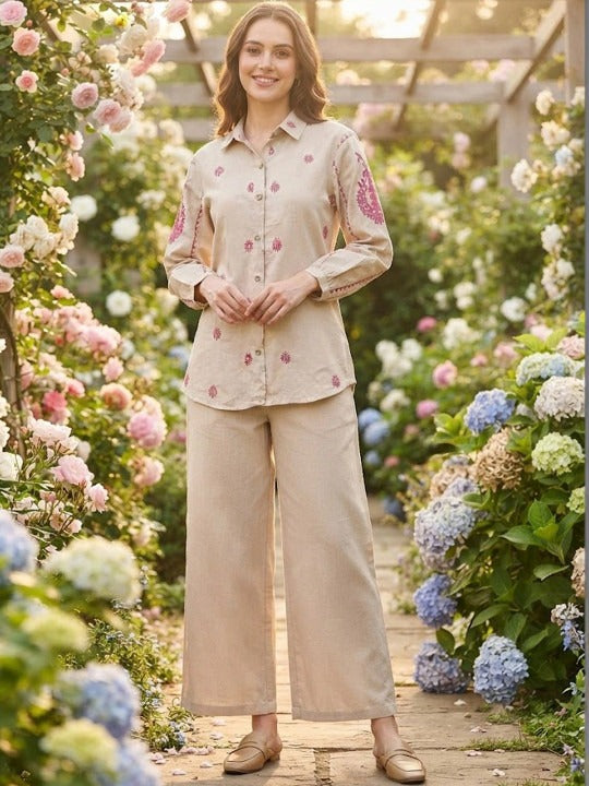 Women Embroidered Shirt with Palazzos