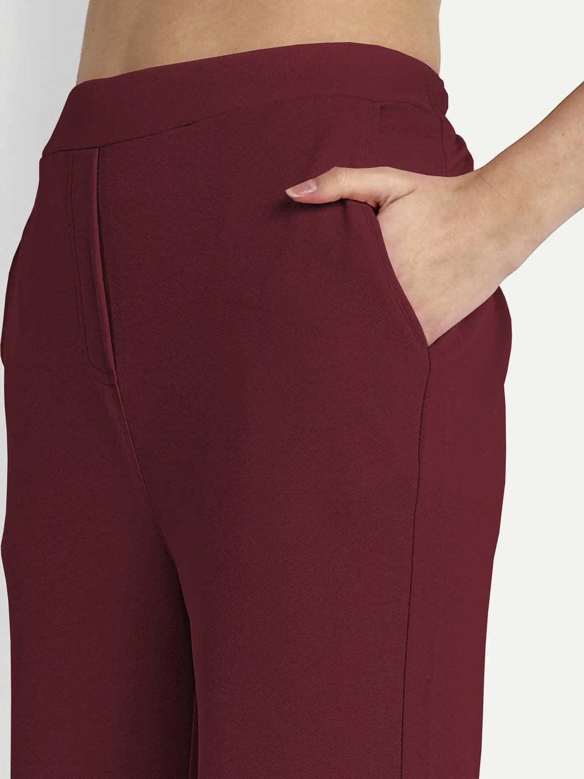 Maroon Solid Co-ord Set with Crop Top, Pant & Blazer