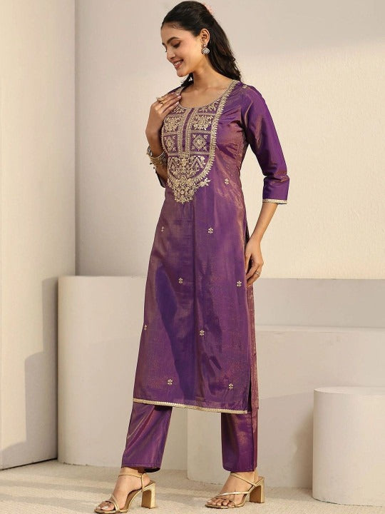 Women Ethnic Motifs Embroidered Regular Thread Work Kurta with Trousers & With Dupatta