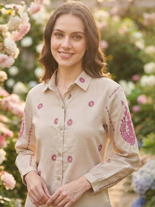 Women Embroidered Shirt with Palazzos