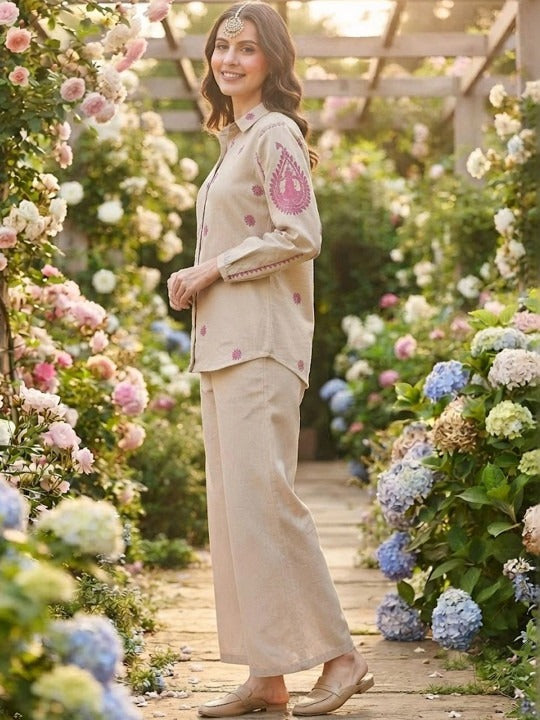 Women Embroidered Shirt with Palazzos