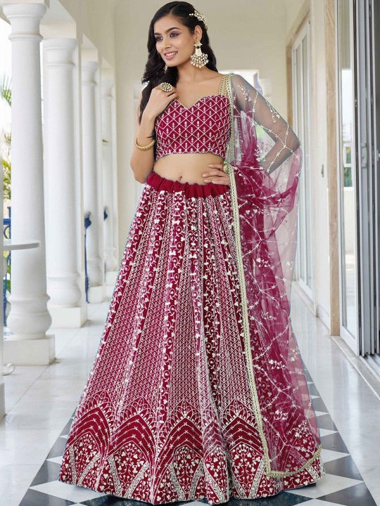Embellished Sequinned Semi-Stitched Lehenga & Blouse With Dupatta