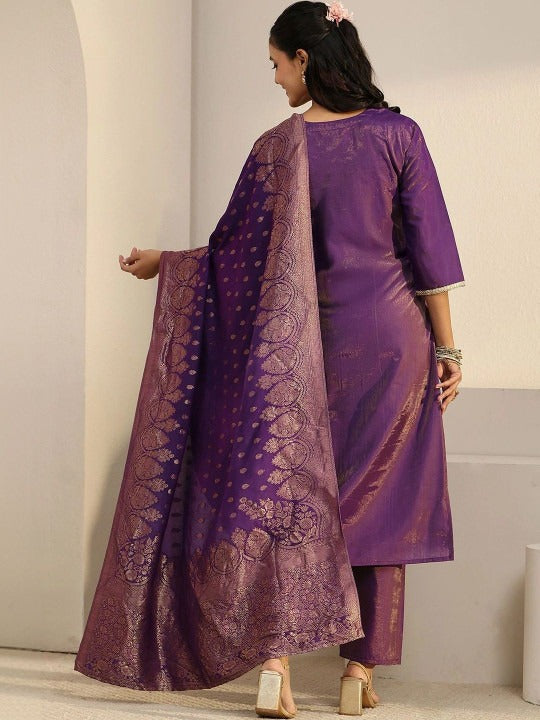 Women Ethnic Motifs Embroidered Regular Thread Work Kurta with Trousers & With Dupatta