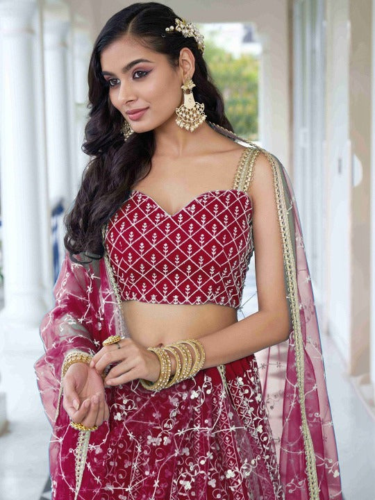 Embellished Sequinned Semi-Stitched Lehenga & Blouse With Dupatta