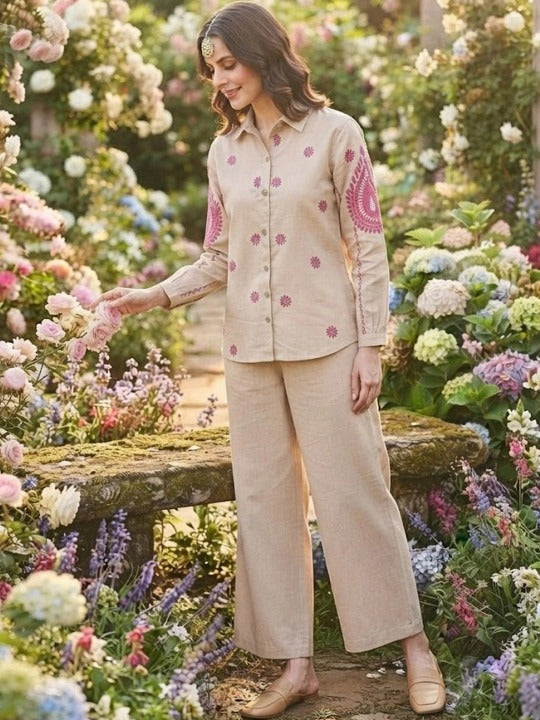 Women Embroidered Shirt with Palazzos