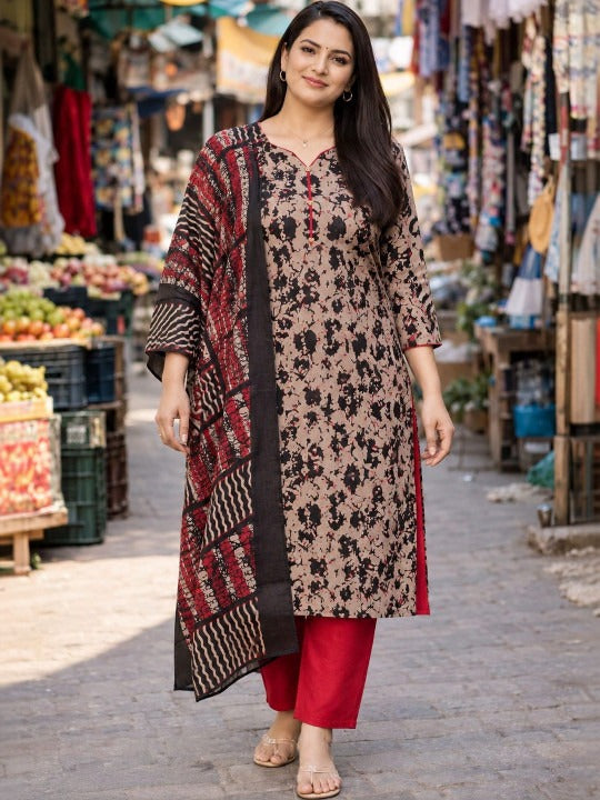 Women Ethnic Motifs Printed Regular Kurta with Trousers & With Dupatta