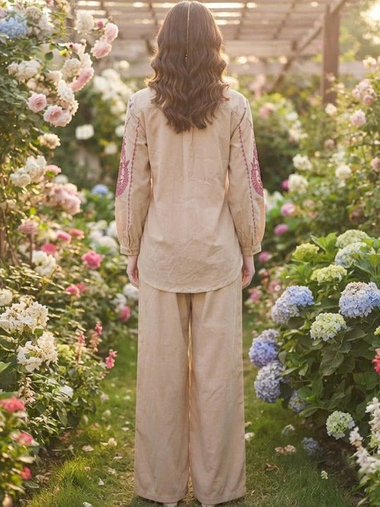 Women Embroidered Shirt with Palazzos