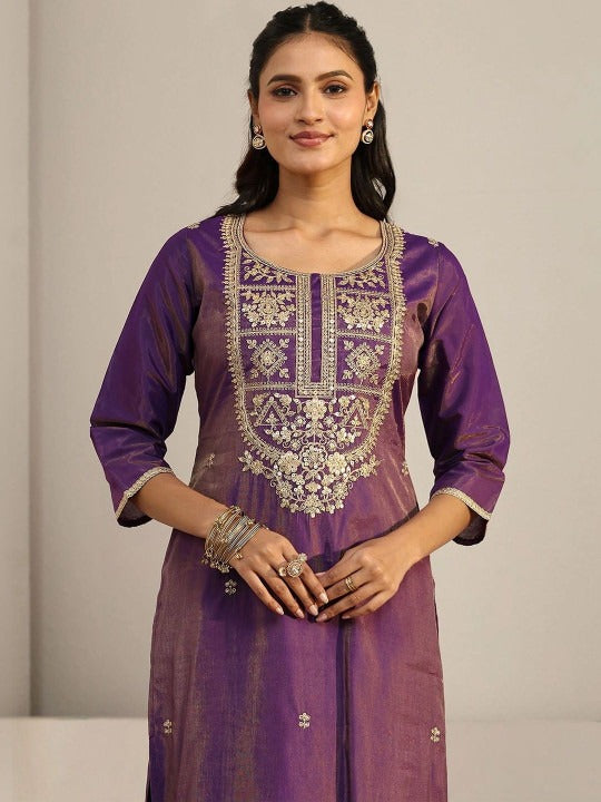 Women Ethnic Motifs Embroidered Regular Thread Work Kurta with Trousers & With Dupatta