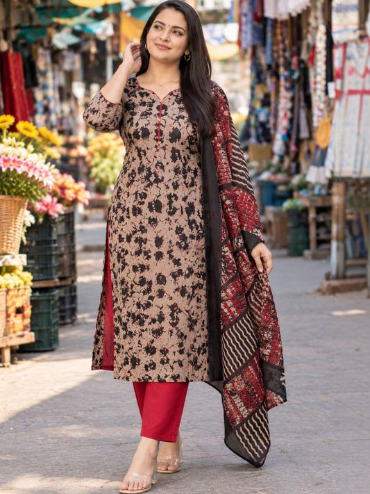 Women Ethnic Motifs Printed Regular Kurta with Trousers & With Dupatta