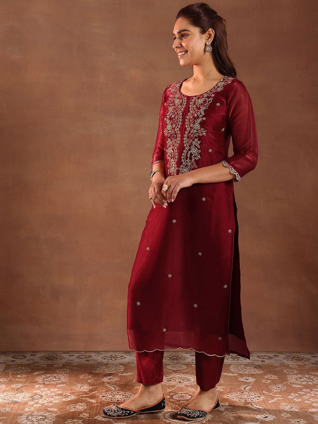 Women Ethnic Motifs Yoke Design Regular Kurta with Trousers & With Dupatta